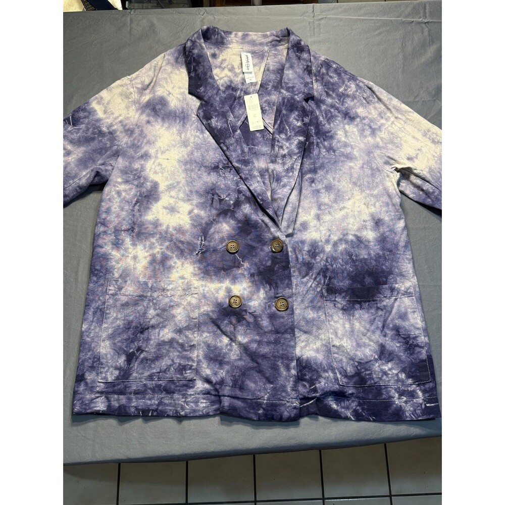 NWT Amadi Blazer Jacket Womens XL Purple Tie Dye Double Breasted Anthropologie